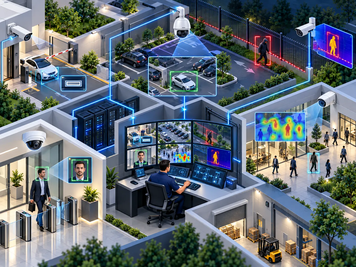 Centro de monitoreo con videowall, cámaras PTZ y analítica de video con IA